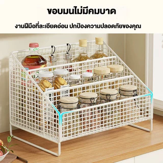 🇹🇭ส่งจากไทย🇹🇭 ชั้นเก็บของในครัว,ชั้นวางจัดระเบียบที่ทนทานเคาน์เตอร์ครัวออแกไนเซอร์,ตะกร้าโลหะทนทานประหยัดพื้นที่อเนกประสงค์เครื่องเทศจัดเก็บบ้