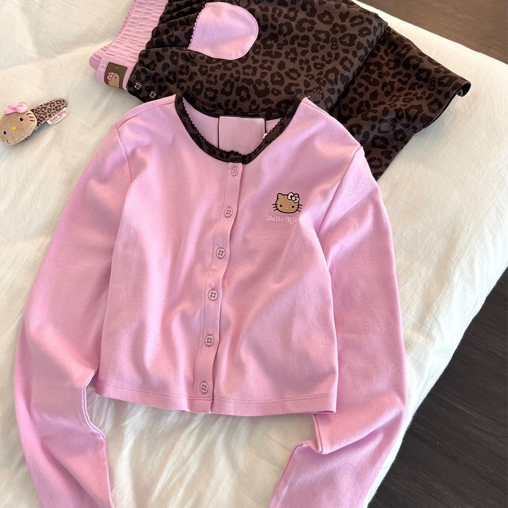 【ks1135.th】 豹纹可爱印花少女长袖睡衣女春秋季家居服长裤套装       【0530dKYM77xXf】