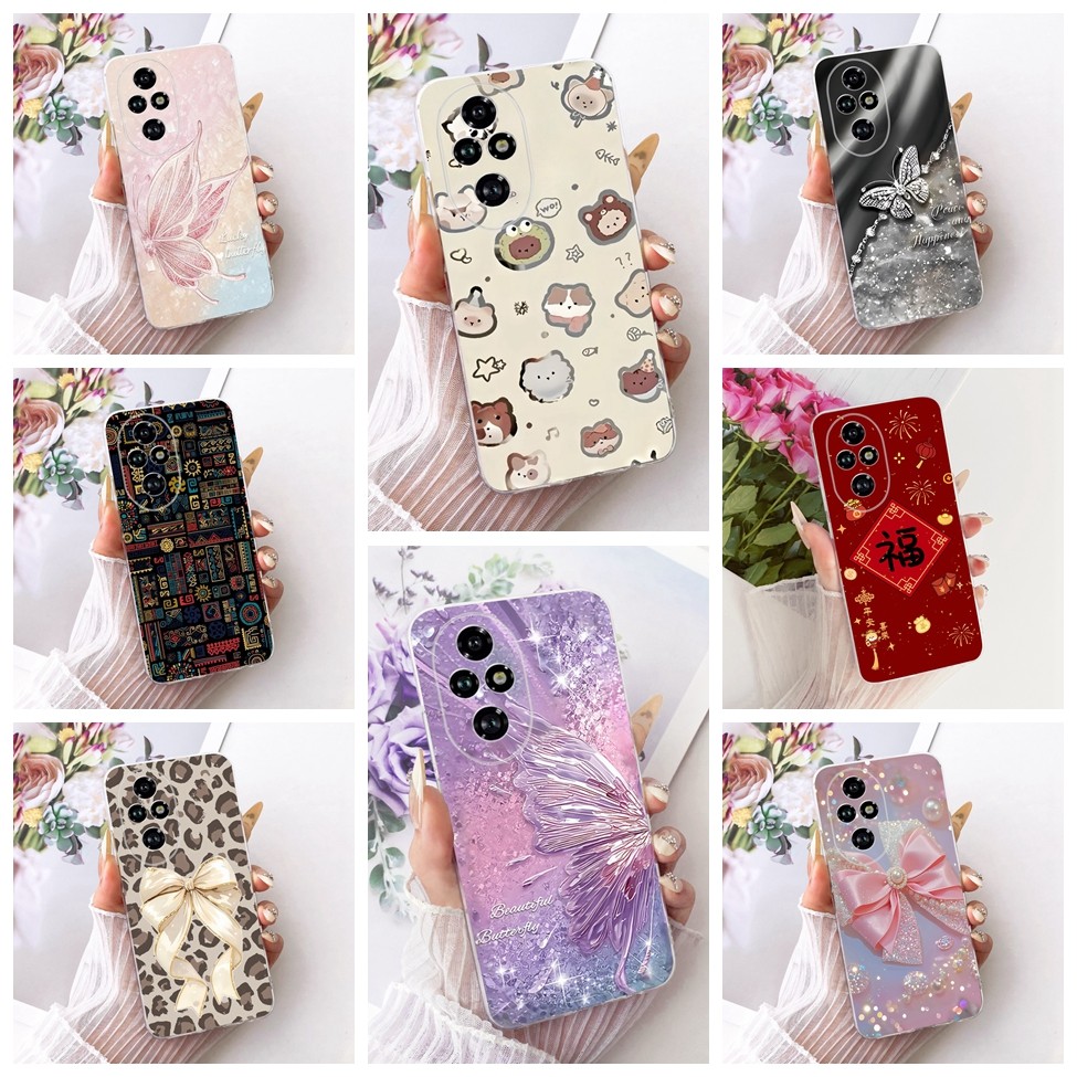 สําหรับ Honor 200 Pro Case Clear แมวน่ารักหรูหราดอกไม้ Cool ทาสีปลอกโทรศัพท์นุ่ม ELP-AN00 ELP-NX9