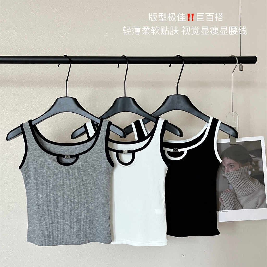 【rtrg9807.th】 撞色无胸垫吊带背心女内搭外穿无袖打底衫防走光上衣女短 【0531egQtpW6J3】