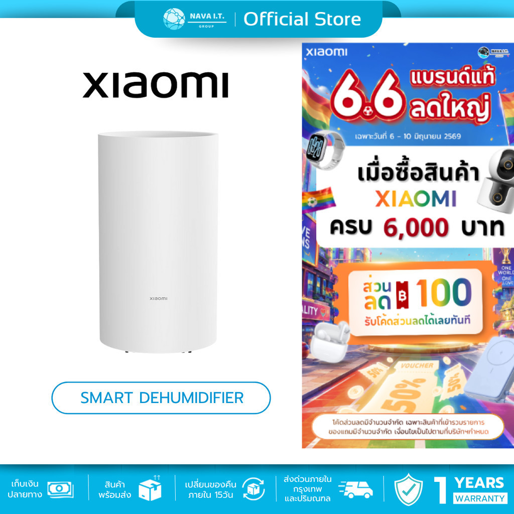 (มีส่งด่วน) Xiaomi Smart Dehumidifier เครื่องดูดความชื้นได้สูงสุด 22 ลิตร ต่อวัน รองรับสัญญาณไวไฟ หัวกลม มี 3 ขา