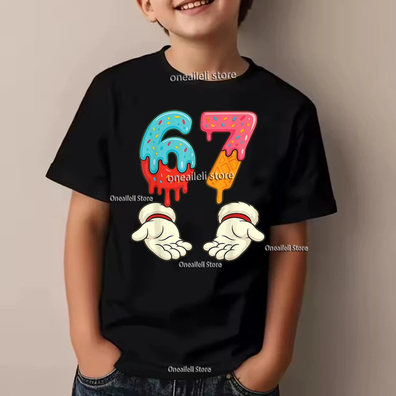[มีสินค้า] เสื้อยืดเด็ก 67 Six Seven ผ้าฝ้าย ลายตลก อิตาเลียน Brainrot Math Joke เสื้อยืดเด็กผู้ชาย 