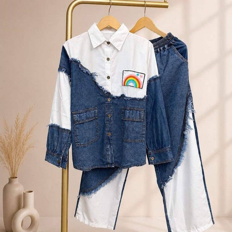 419 SB Hokkaido Jeans Set Mix Jeans Patch เย็บปักถักร้อย Rainbow LD 120
