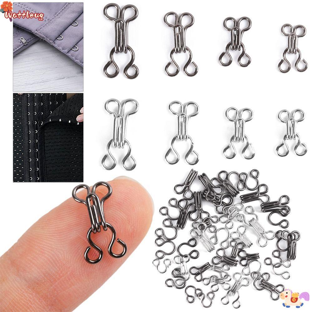 WATTLEUG 100 ชิ้นคอปุ่มที่มองไม่เห็น 4 ขนาดตะขอตา DIY จักรเย็บผ้าอุปกรณ์เสริมเสื้อผ้าเสื้อกันหนาวหัวเข็มขัด