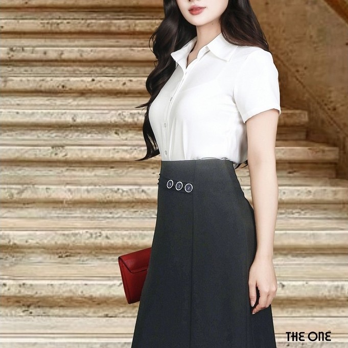 The One Fashion ADV2613LTR เสื้อเชิ้ตแขนสั้นผ้าไหมสีขาวคอปกเยอรมันขนาดใหญ่และแขนกลม