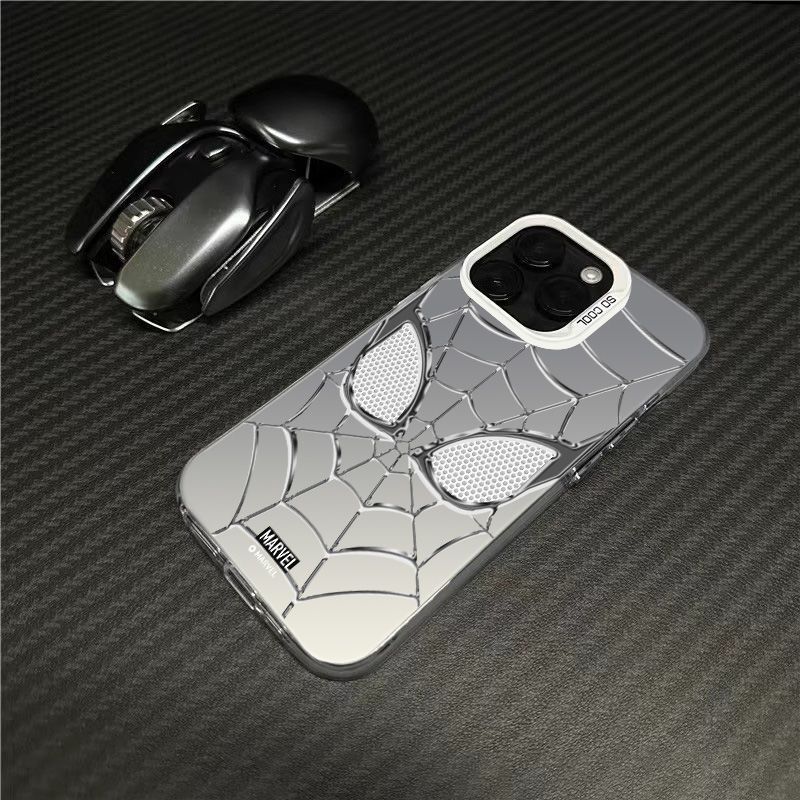 เคสโทรศัพท์ลายสไปเดอร์แมนด้านล่างสีเงินเหมาะสําหรับ แอปเปิล 17 16 15 14 13 12 มือโปร สูงสุด เคสโทรศัพท์สีสันเงินรวมทุกอย