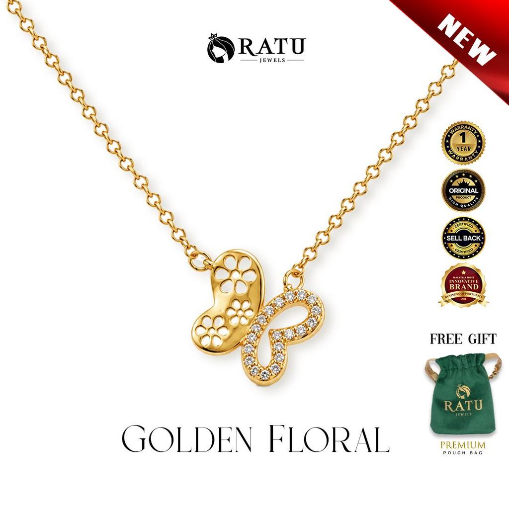 Emas RATU (4.02g) Rantai Leher Golden Floral / Daily Wear สร้อยคอแฟชั่นระดับพรีเมียม เครื่องประดับชุ
