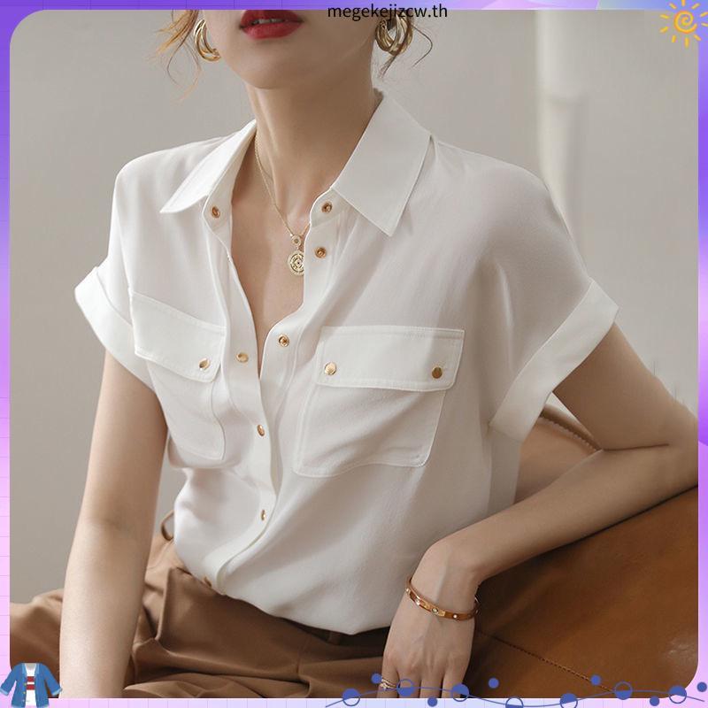 Chiffon white shirt women's summer thin style design sense 2024 new niche design style foreign style