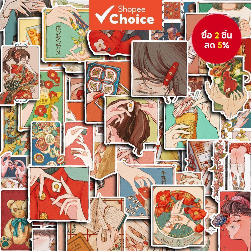 Retro สาวญี่ปุ่นภาพประกอบสติกเกอร์ 50 ชิ้น Diy คอมพิวเตอร์แล็ปท็อป Washi Scrapbooking สติกเกอร์น่ารักศิลปะหัตถกรรมเครื่องเขียน
