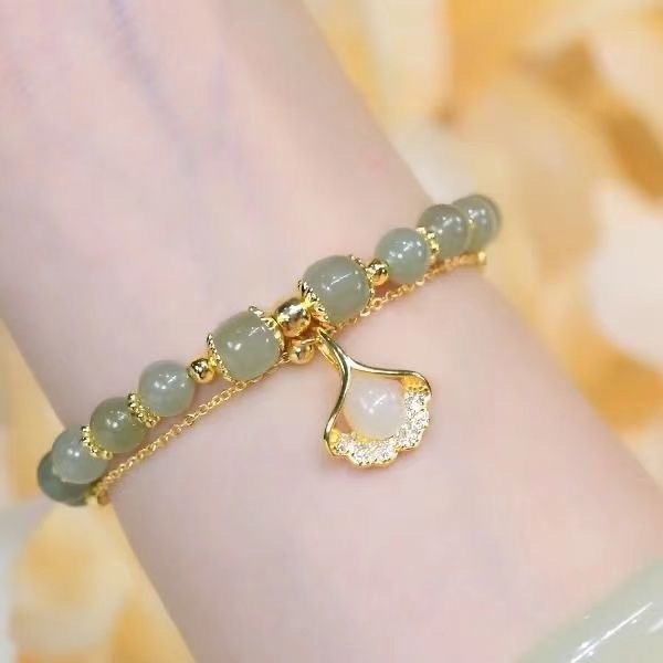 สร้อยข้อมือใบแปะก๊วยคู่เลียนแบบสร้อยข้อมือระฆังหยกเหอเทียน