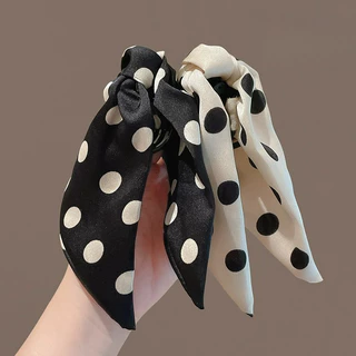 สีดําสีขาวลายจุด Bowknot หางม้าสูง Claw กิ๊บติดผม Grips Headwear เครื่องประดับผมสําหรับผู้หญิง