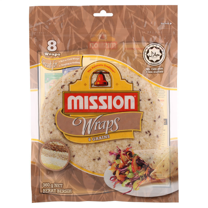มิชชัน แผ่นแป้งธัญพืช6ชนิด Mission Wraps 6 Whole Wheat 360g.