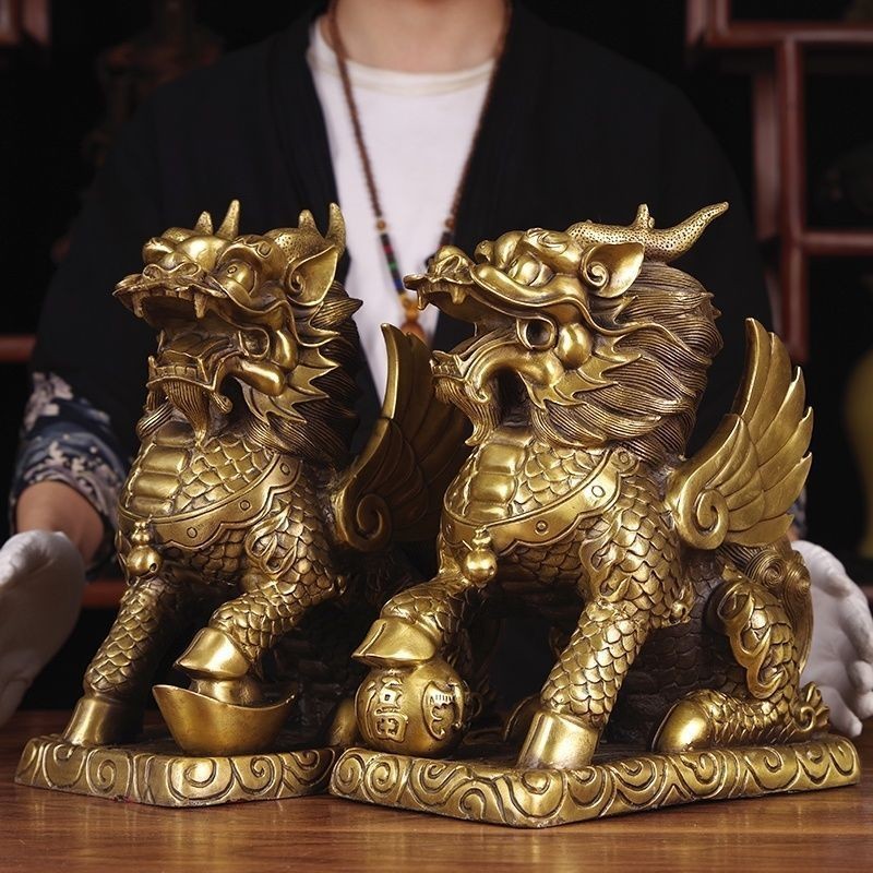 เครื่องประดับ Kirin ทองแดงคู่ทางเข้าบ้านเปิดสํานักงานงานฝีมือ Kirin