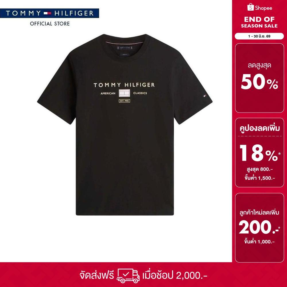 Tommy Hilfiger เสื้อยืด ผู้ชาย รุ่น MW0MW42365 BDS - สีดำ ทรง Regular