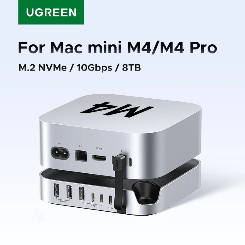 มาตรฐาน UGREEN USB HUB Docking Station สําหรับ Mac Mini M4 M4 Pro M.2 NVMe SSD 8TB Max 10Gbps พอร์ต 