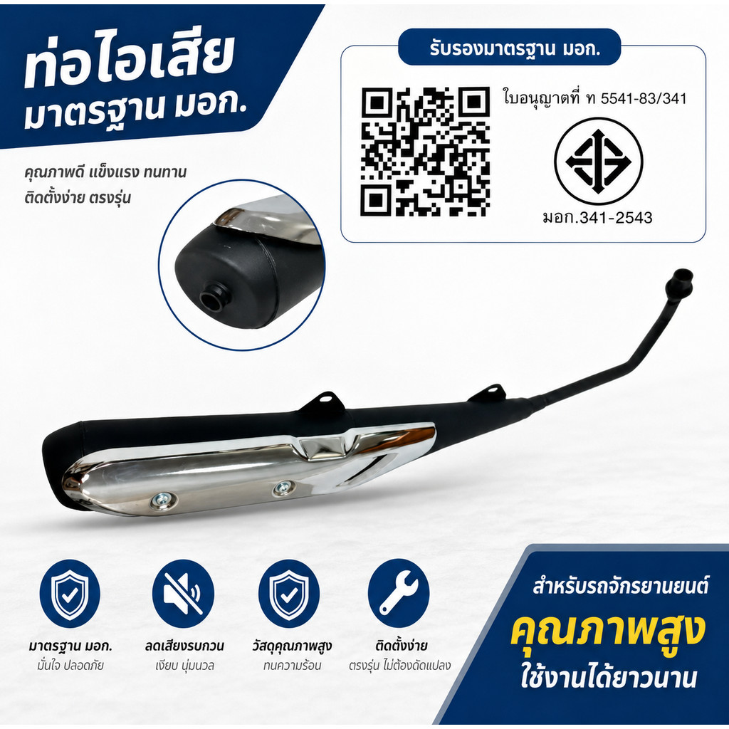 ท่อเดิม เวฟ110I WAVE110i ปี2014-2020 คอตรง ท่อไอเสีย พร้อม กันร้อน