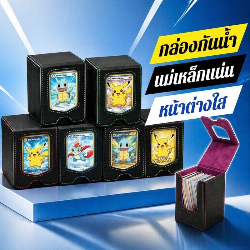 กล่องเก็บการ์ด กล่องใส่การ์ด การ์ดเกม กันน้ำ PU แม่เหล็ก หน้าต่างใส จุ100ใบ หน้าต่างโปร่งใส ด้านหน้า