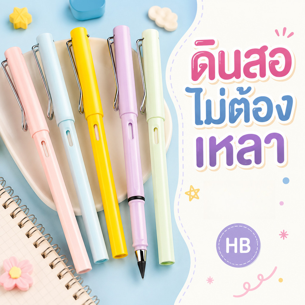 ดินสอกดไม่ต้องเหลา HB ดินสอหัวเปลี่ยน สีพาสเทล เขียนลื่น พกพาง่าย สำหรับนักเรียนพร้อมส่ง