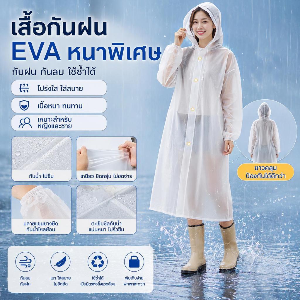 เสื้อกันฝนแบบยาว เสื้อกันฝนผู้ใหญ่ แฟชั่นหนาพิเศษ เนื้อเหนียวไม่ขาดง่าย สำหรับผู้ชายและผู้หญิง พร้อมส่ง