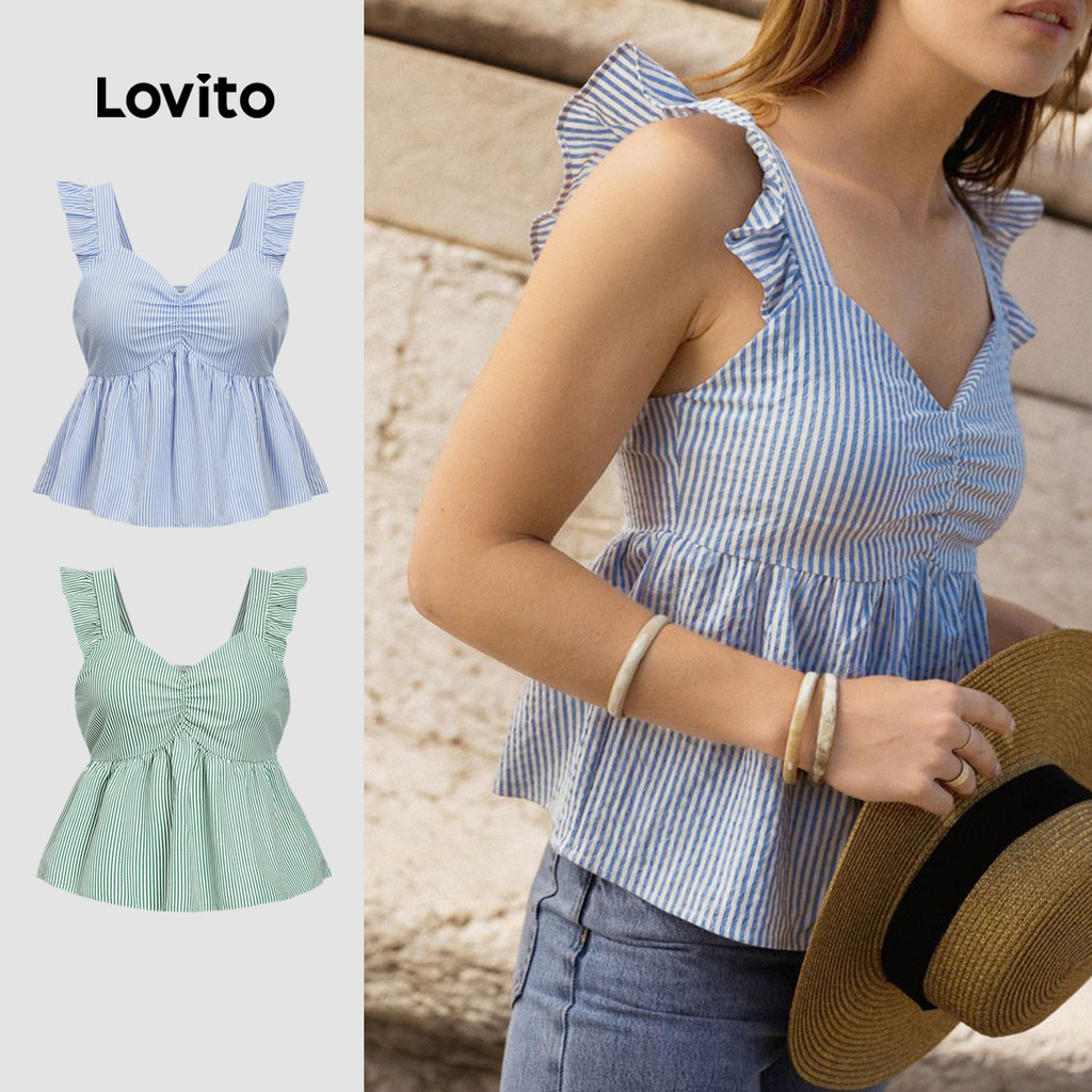Lovito แคชชวล เสื้อกล้ามลายทาง ยักไหล่ สําหรับผู้หญิง L86ED129 (หลากสี)