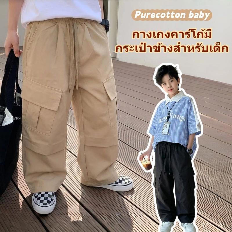 กางเกงคาร์โก้ขาตรงสำหรับเด็ก ทรงหลวม สบายๆ ทันสมัย ​​มีสไตล์ สไตล์เกาหลี ใช้งานได้หลากหลาย น้ำหนักเบา ระบายอากาศได้ดี