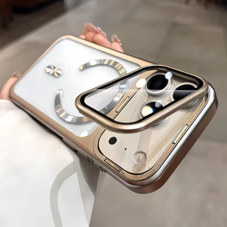 เคสชุบหรูหราสำหรับ iPhone 17 Pro Max เคสใสแม่เหล็ก สำหรับการป้องกันขาตั้งเลนส์