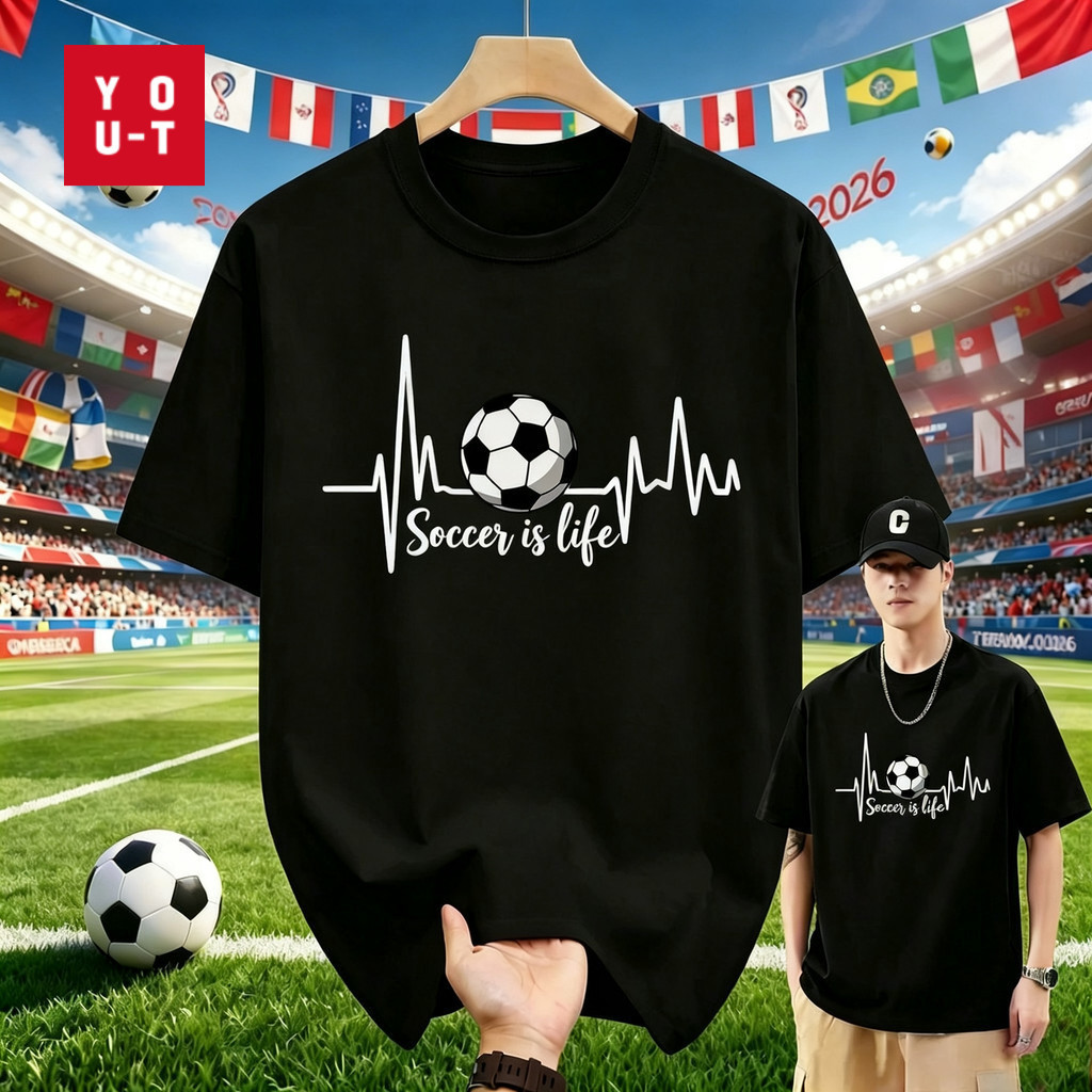 YOU-T⚽ 2026 ฟุตบอลโลก เสื้อยืดคอกลม สวมใส่สบาย ลาย "SOCCER LIKE"  ผ้าฝ้าย100% สกรีนลาย ไม่หดตัว