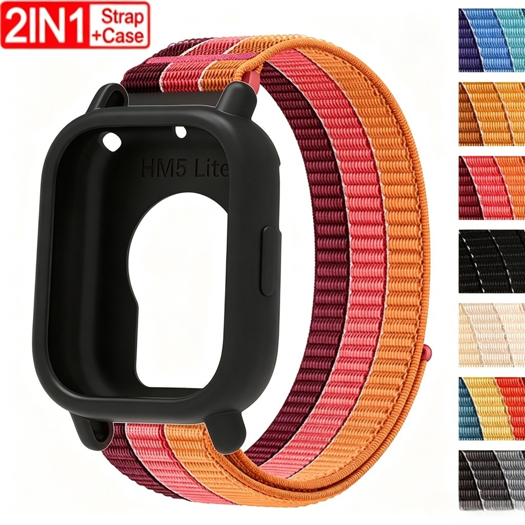 2-in-1 สายไนลอน + เคสซิลิโคนสําหรับ Redmi Watch 5Active Breathable ฤดูร้อน Cool Band สําหรับ Redmi Watch 5Lite