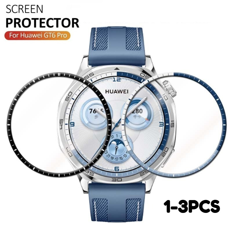 1-3Pcs HD ฟิล์มกระจกนิรภัยสําหรับนาฬิกา Huawei GT6 Pro 46 มม.41 มม.ป้องกันหน้าจอสําหรับนาฬิกา Huawei GT 6Pro 6 Pro GT6Pro GT6 46 มม.41 มม.โค้งสีดําขอบฟิล์มแก้ว