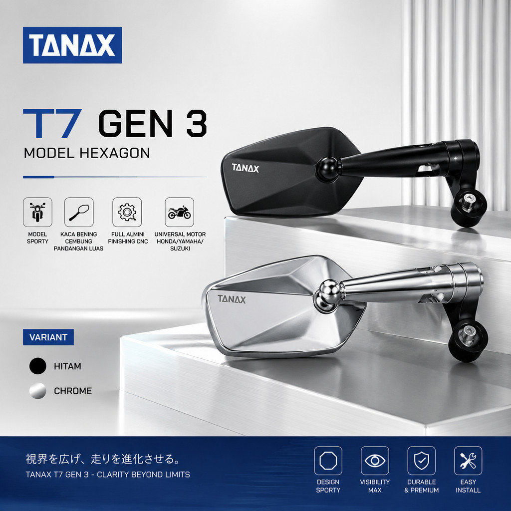 BANAX T7 GEN 3 Chrome Black กระจกนูนสากล