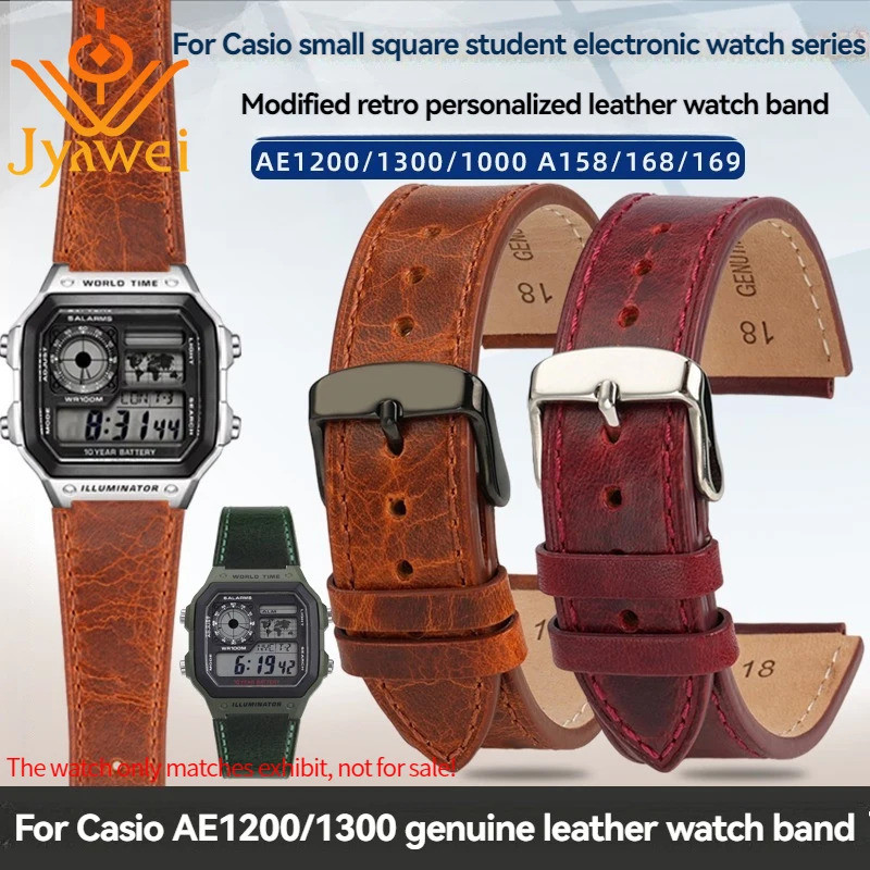 Vintage บุคลิกภาพสายนาฬิกาหนังแท้สําหรับ Casio AE1200 AE-1300 A158/159/168 F-108/W-216H/W-218/WS-140