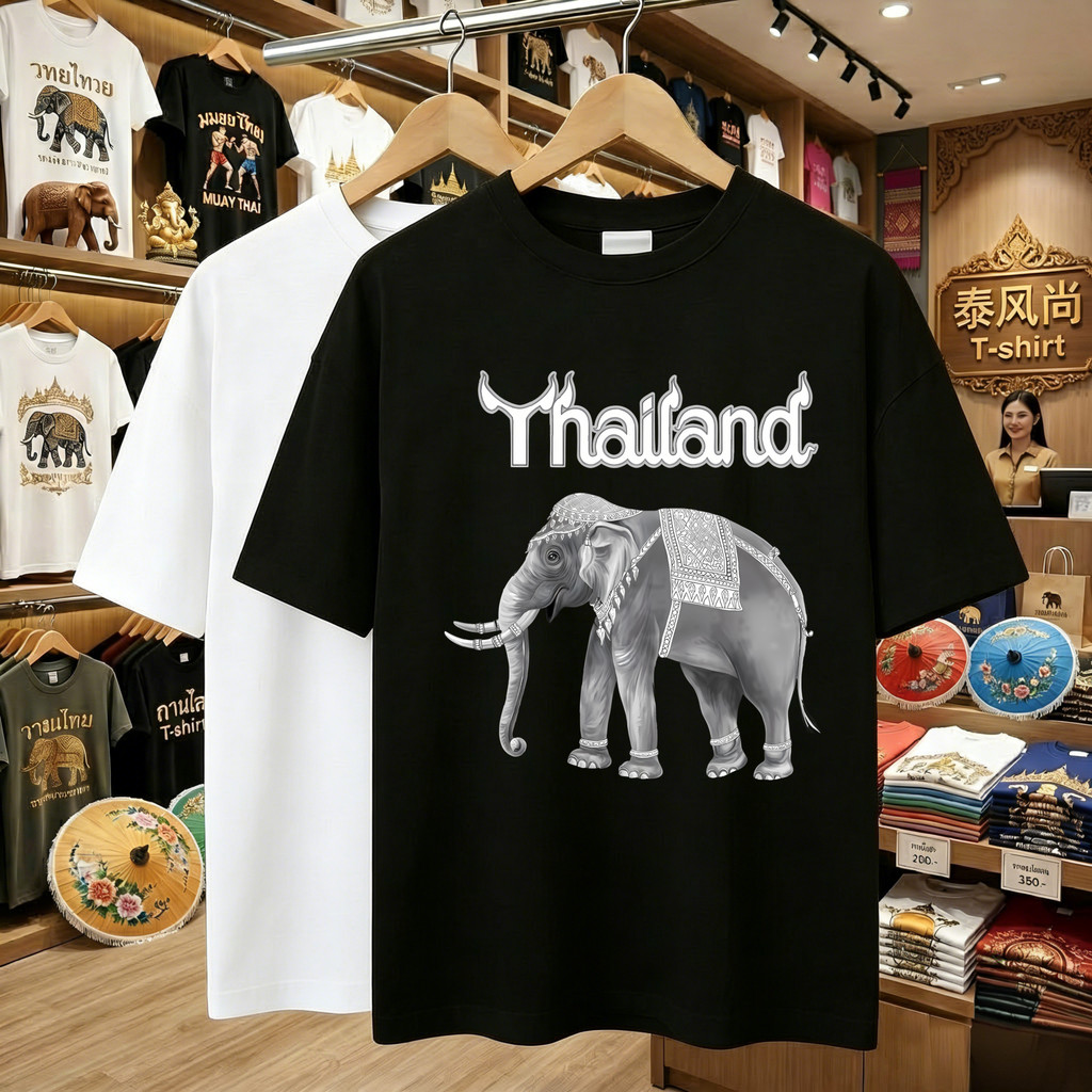(พร้อมจัดส่งค่ะ)，เก็บเงินปลายทาง เสื้อผ้าผู้ชาย เสื้อวินเทจผู้ชาย ช้าง ประเทศไทย ผ้าฝ้ายแท้ cotton 100%