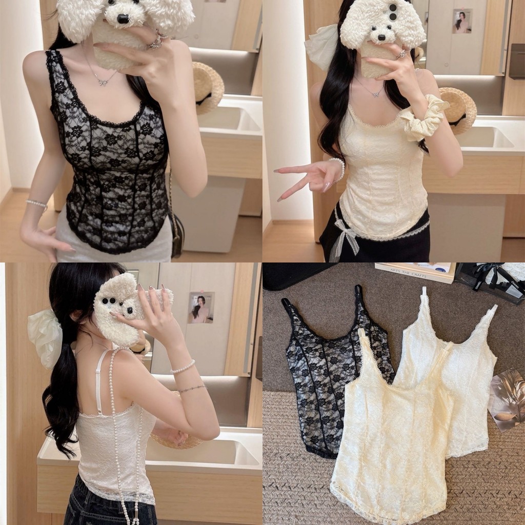 YY130 สายเดี่ยวดีเทลลูกไม้ เหมาะกับสาวเซ็กซี่ เย้ายวน สายปรับได้ มีฟองน้ำ สีทูโทน น่ารัก ใส่สบาย ราคาถูก