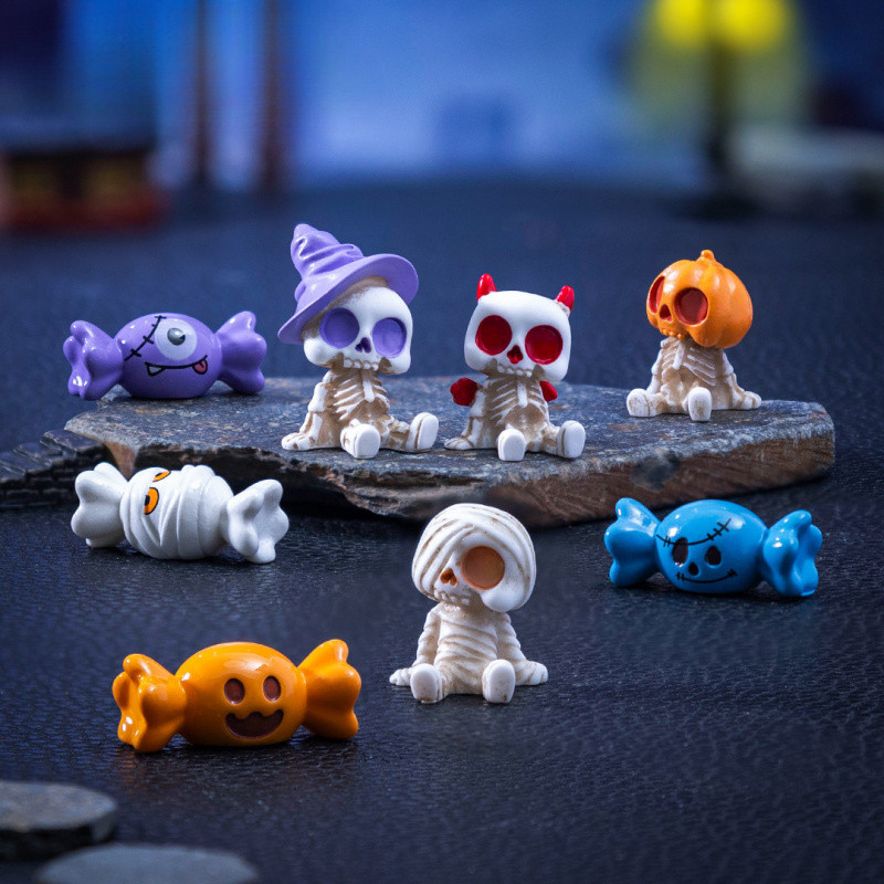 ฮาโลวีนน่ารักตุ๊กตามินิลูกอมฟักทองกะโหลกตุ๊กตา | DIY Terrarium Decor Micro Landscape Miniature อุปกรณ์เสริม