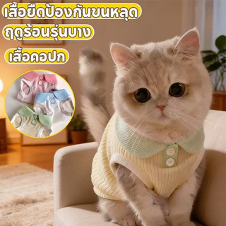 เสื้อผ้าสัตว์เลี้ยงน่ารัก ชุดแมวแฟชั่น เสื้อคอปก เสื้อยืดลายสัตว์เลี้ยง สวมใส่และถอดออกได้ง่าย ระบายอากาศ