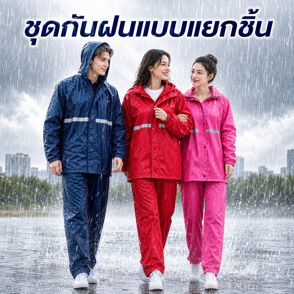 เสื้อกันฝน ชุดกันฝน มีแถบสะท้อนแสง เสื้อกันฝนมอเตอร์ไซค์ Split raincoat【พร้อมส่งจากไทย ส่งเร็ว】