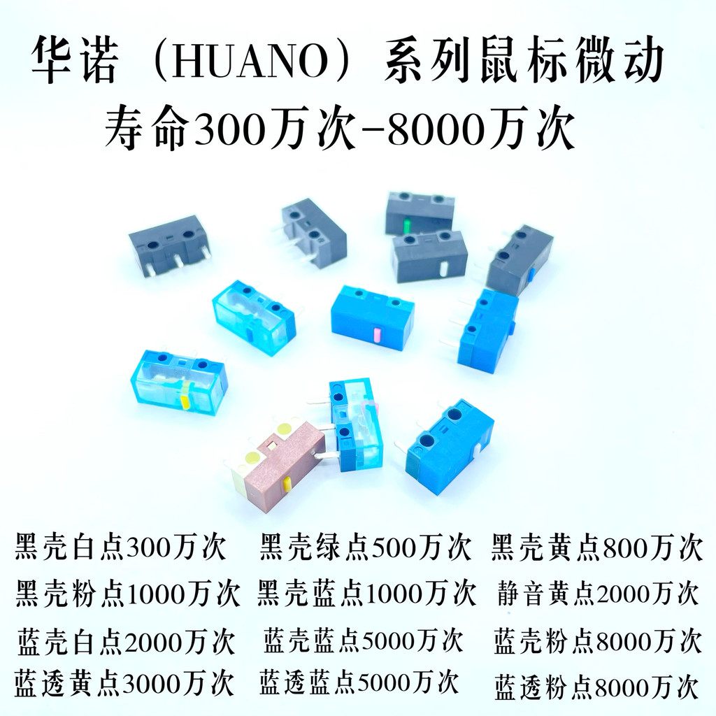 ของแท้ที่ได้รับอนุญาต HUANO HUANO Mouse Micro Switch Button Yellow Dot Pink Dot Blue Shell White Blu