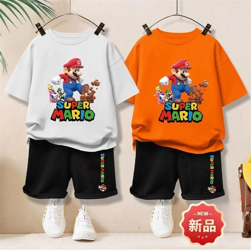 【จัดส่งไทย】2ชิ้น BOBเซ็ตชุดเด็ก เสื้อ+กางเกง ชุดสองชิ้น ชุดผ้าฝ้ายเด็ก ชุดมาริโอ เสื้อผ้าเด็กชาย ชุดก เสื้อวันเด็ก