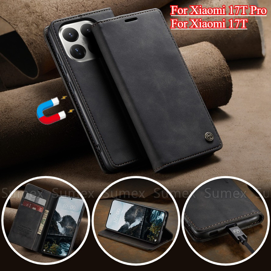 Retro หนังสําหรับ Xiaomi 17T Pro Xiaomi17T 5G กระเป๋าสตางค์แม่เหล็กช่องเสียบการ์ดเคสโทรศัพท์ขาตั้งปลอกกันชนกันกระแทก Mi17T Mi 17TPro 2026