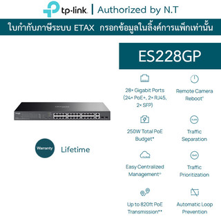 TP-LINK สวิตซ์ Omada 28-Port Gigabit Easy Managed Switch with 24-Port PoE+ รุ่น ES228GP