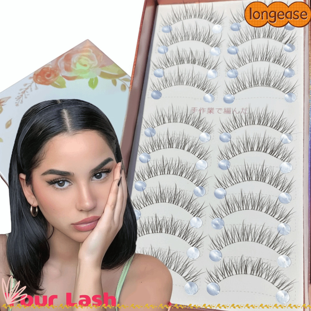 LONGE 10 คู่ปลอม Lashes, Wispy Mink Eyelashes, Hot Natural Volume Handmade ขนตาปลอมแต่งหน้า Eyelash Extension