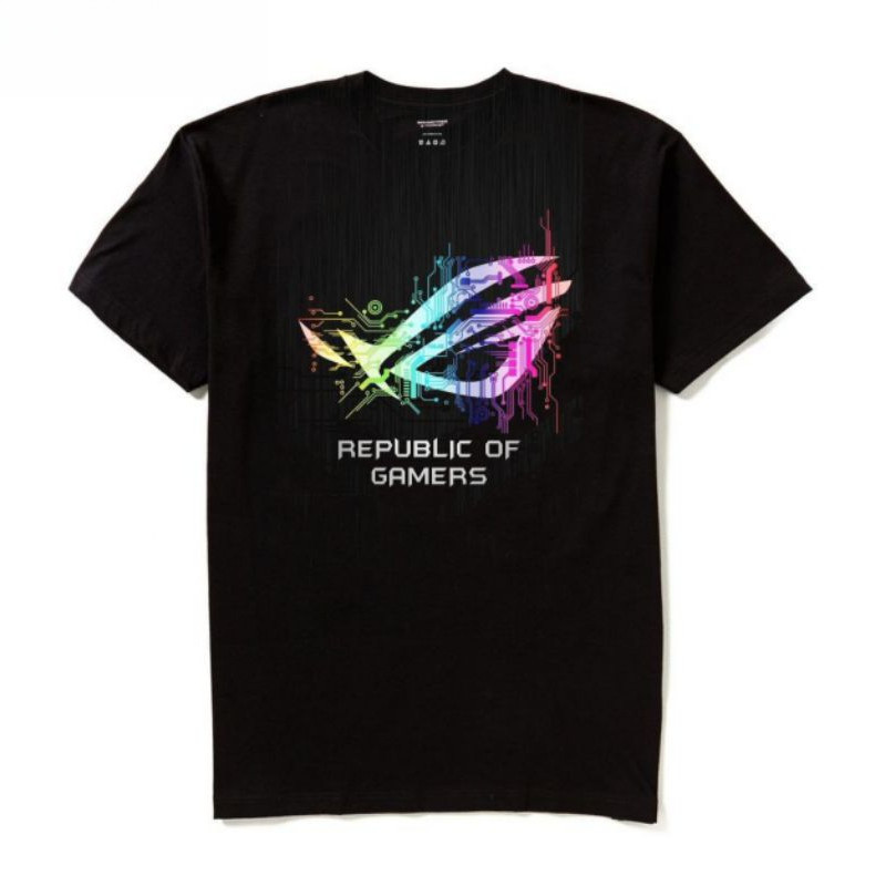 เสื้อยืด ROG Republic Of Gamers 2ลายคอลเลคชัน โลโก้บอร์ดวงจร สีเรนโบว์ ผ้าฝ้าย คอกลม S-5XL Unisex