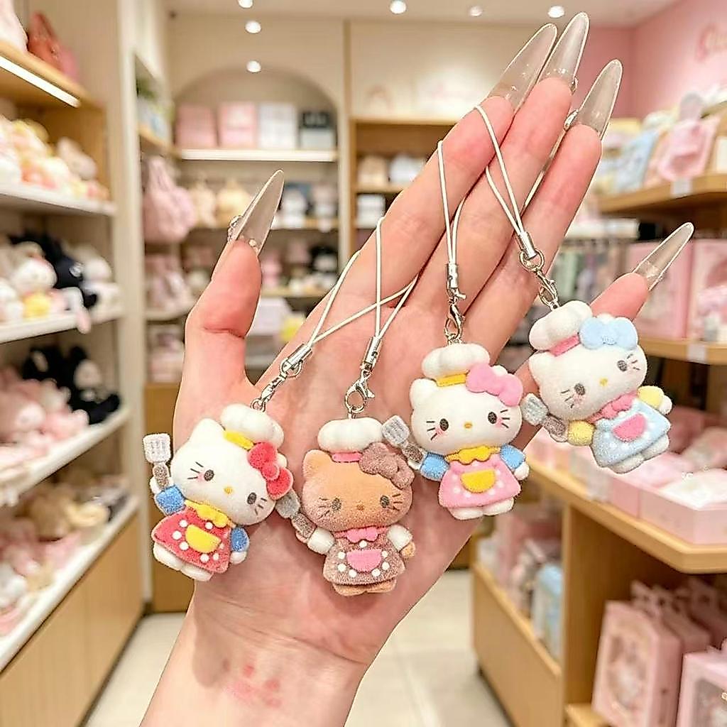 Hello Kittyเชฟสไตล์ สวัสดี คิตตี้ แห่กัน ขนแกะพวงกุญแจสร้างสรรค์ ทําเอง กระเป๋าจี้ตุ๊กตาน่ารักจี้ของขวัญเครื่องประดับขนาดเล็ก