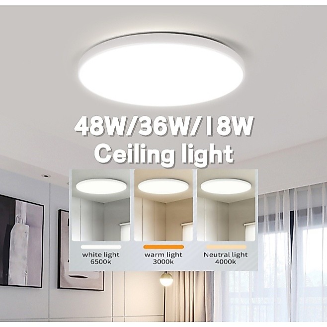 ไฟ LED 48W 36W 20W โคมไฟเพดาน 3 สีเปลี่ยน/สีขาว ไฟเพดาน LED ไฟห้องนอน