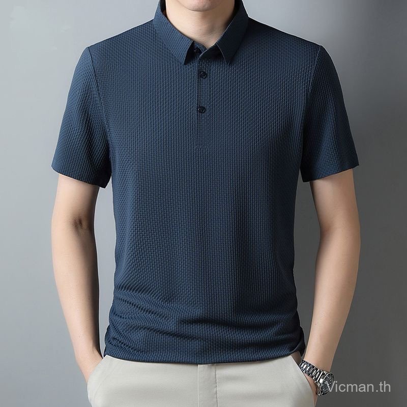 M-5XL เสื้อโปโลแขนสั้นผู้ชายผ้าไหมน้ําแข็งฤดูร้อน รูปที่ 6