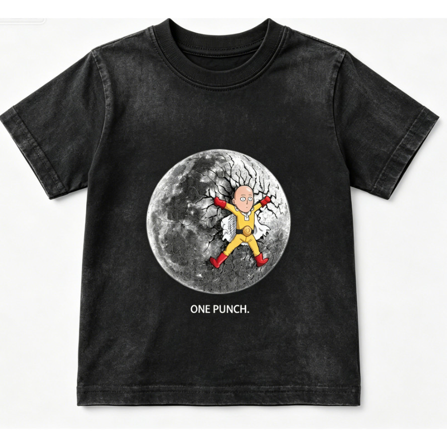 เสื้อยืดเด็กผู้หญิงเปิดเทอม ผ้าฝ้ายฟอกวินเทจ ลายOne Punch Man การ์ตูนยอดนิยม ใส่ไปโรงเรียน ส่งสินค้า