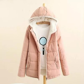 Jaket Cewe/ Musim Dingin/ Lembut Tebal Elegan Berkurudung/ Mantel Wanita
