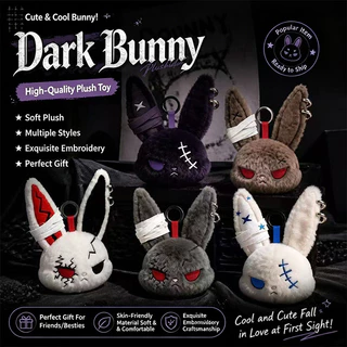 Cool Dark Broken Face กระต่ายตุ๊กตาพวงกุญแจหลายสี Gothic Bunny ตุ๊กตาของเล่นสําหรับปัจจุบัน