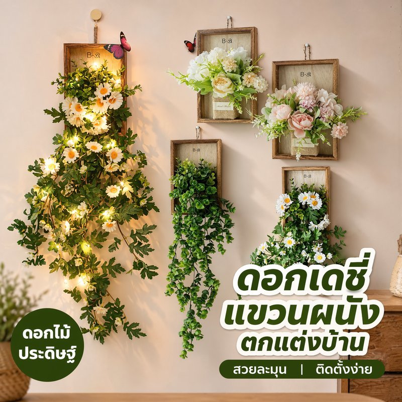 ดอกเดซี่แขวนผนัง ดอกไม้ปลอม ดอกไม้ประดิษฐ์ ตกแต่งบ้าน ตกแต่งคาเฟ่ ตกแต่งร้าน ดอกไม้แขวน