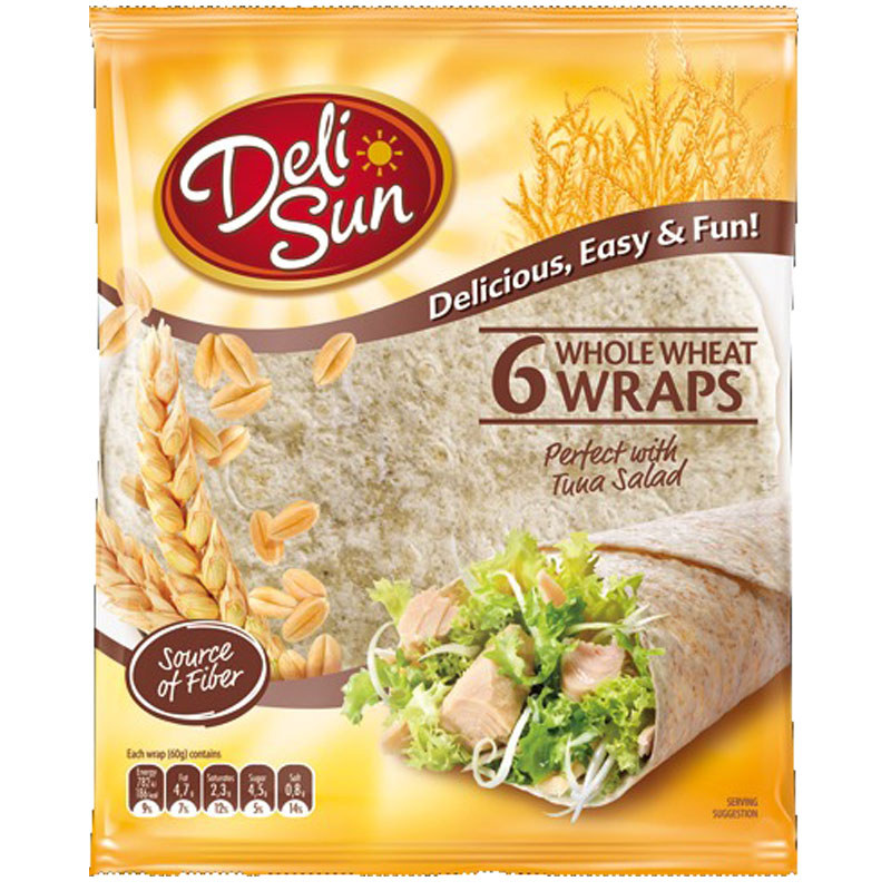 เดลิซัน6แผ่นแป้งโฮลวีท 360กรัม Deli Sun 6 Whole Wheat Wraps 360g. [หมายเลขบาร์โค้ด 8437011503077 ]